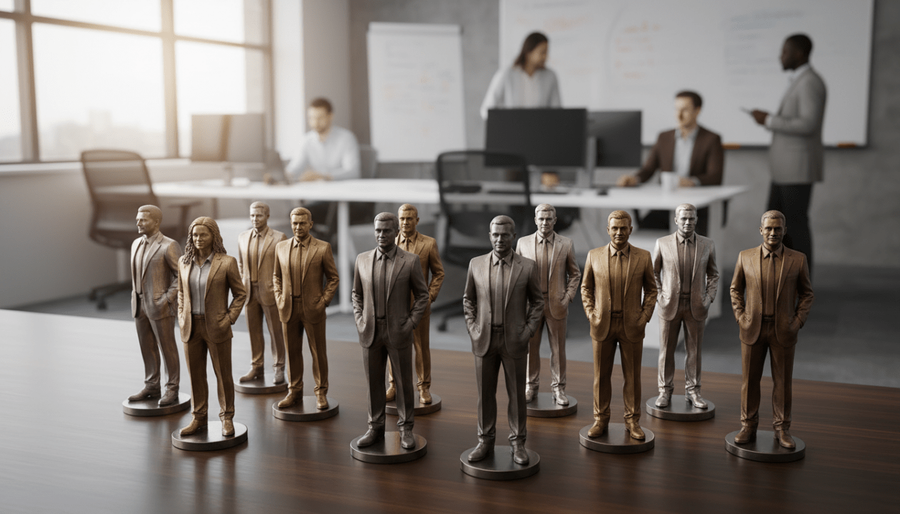 offrez des trophées 3d personnalisés à l'effigie de vos équipes pour valoriser et remercier vos collaborateurs. idéal comme cadeau d'entreprise unique et original.