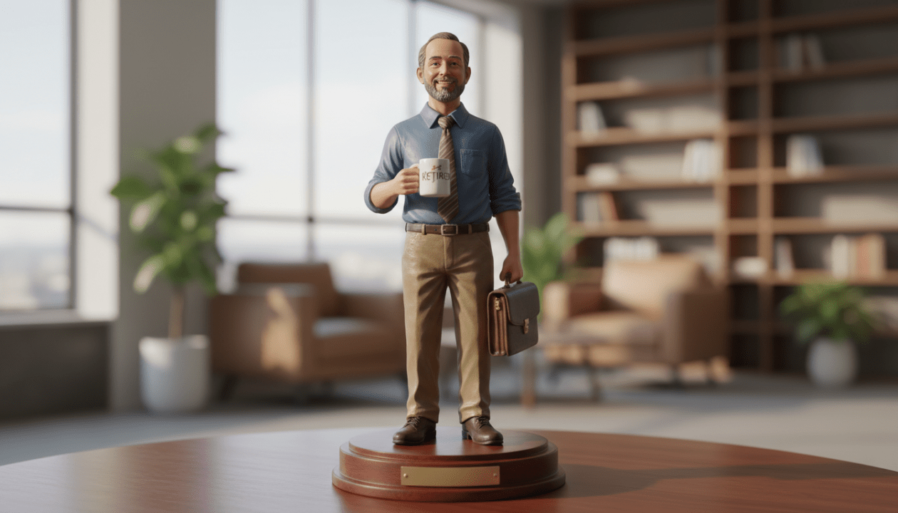 découvrez une idée cadeau de départ à la retraite originale avec une statuette personnalisée du collègue, un souvenir unique et mémorable qui fera plaisir et marquera cet événement spécial.