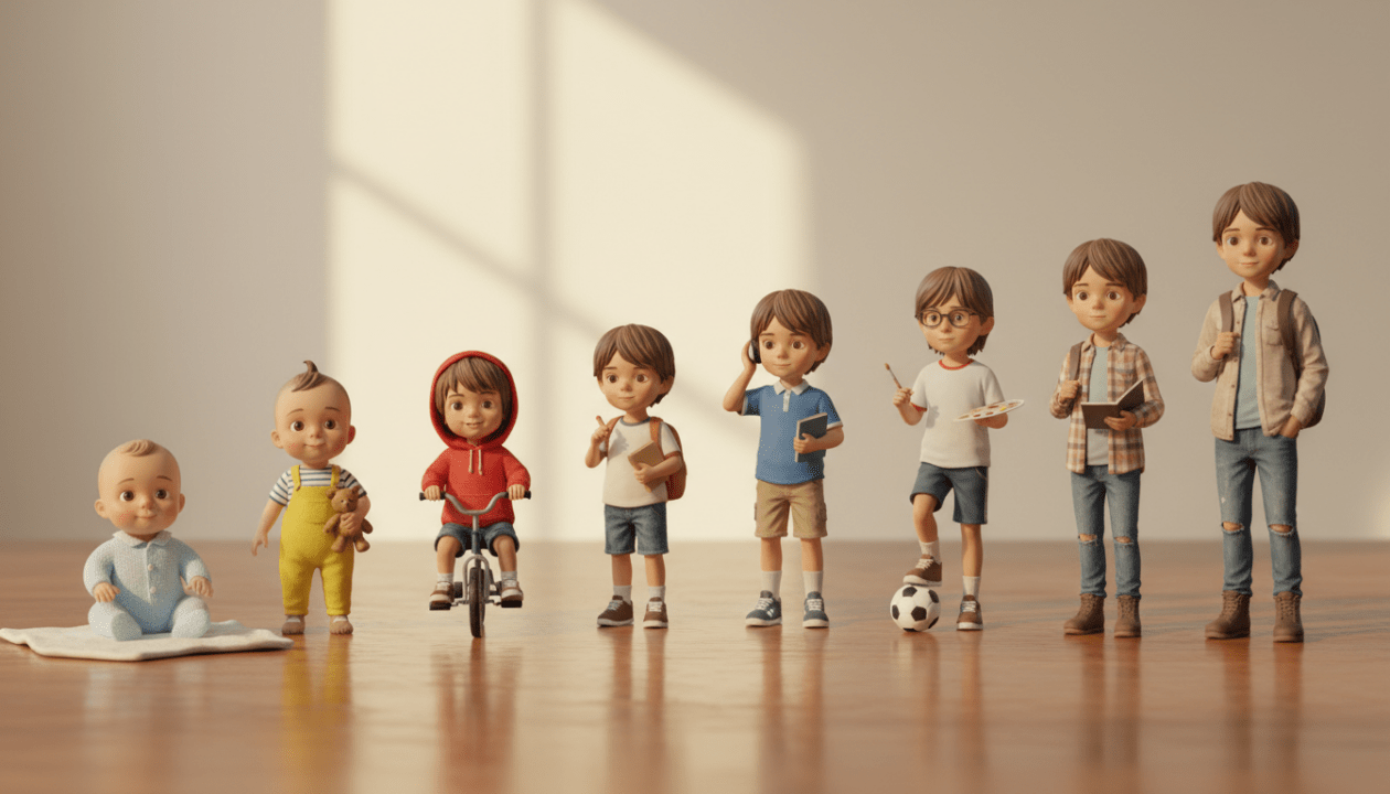 découvrez l'évolution unique de votre enfant grâce à une figurine 3d réalisée chaque année, pour voir grandir ses traits et immortaliser chaque étape de sa croissance.