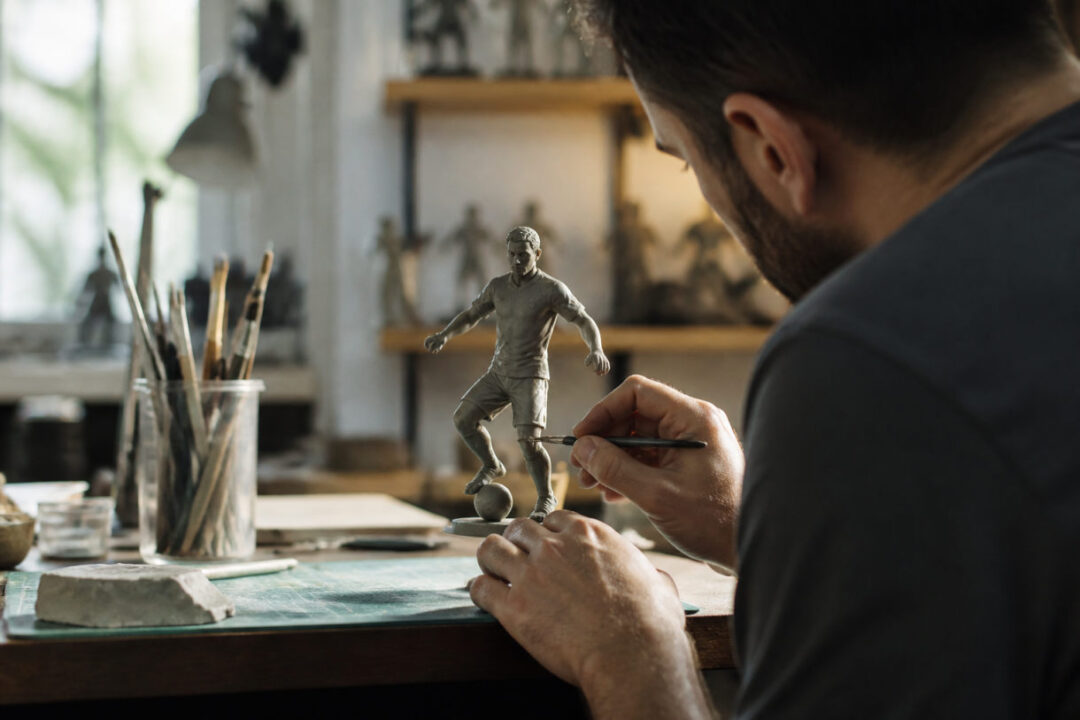 superbe figurine sport personnalisée en 3d représentant un footballeur sur son socle