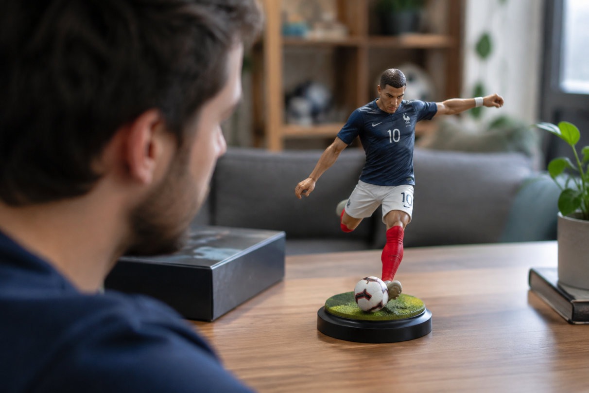 Statuette personnalisée de footballeur en action, exemple de sport figurines offertes aux passionnés